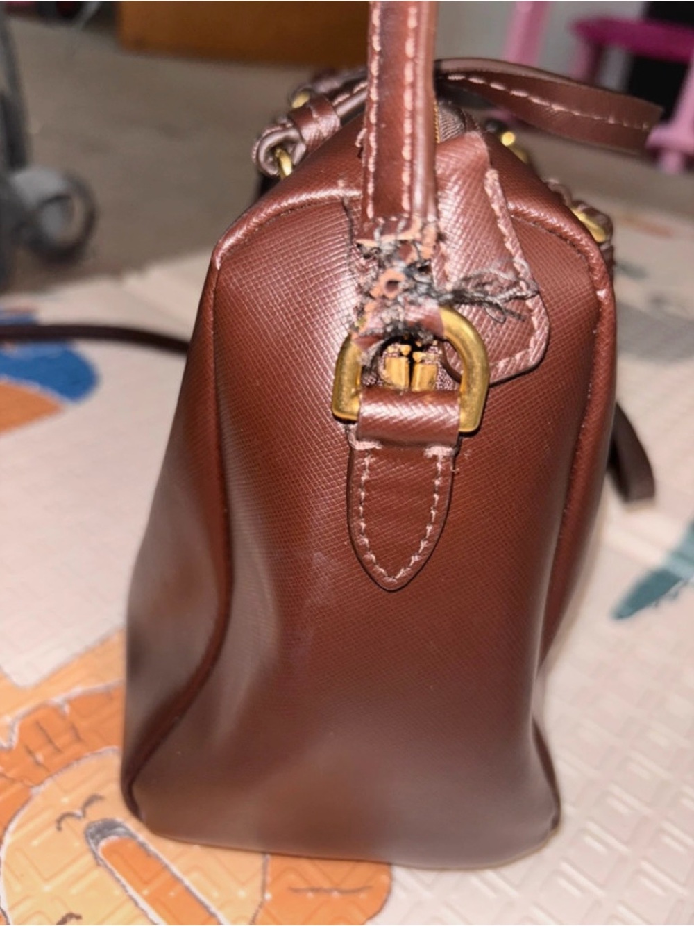 Coach Brown Saffiano Satchel with Gold Hardware - Picture 10 of 16